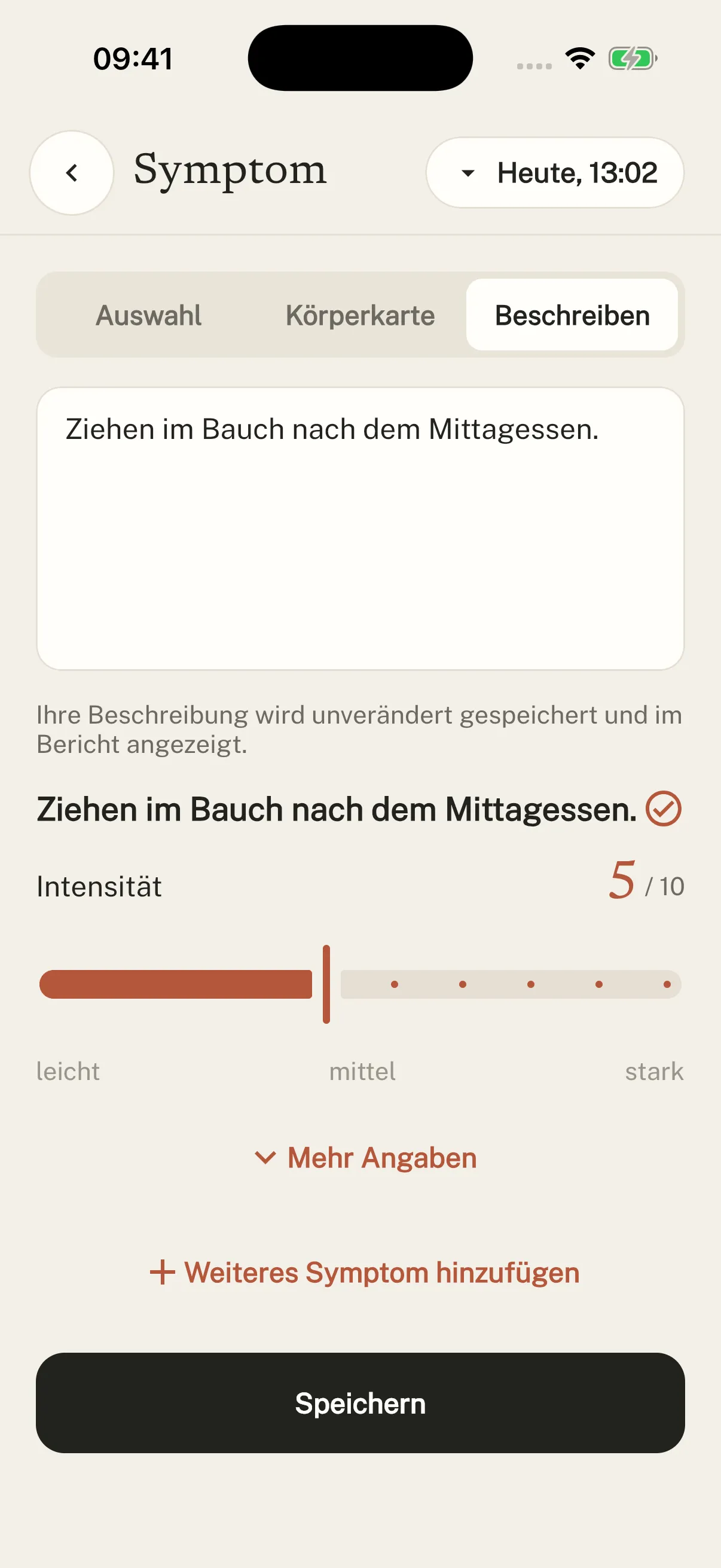 Original-Screenshot aus Symtag: Intensität festhalten.